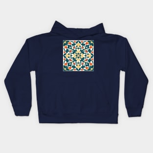 Tile Pattern - Turquoise, Yellow, and Orange Floral Kids Hoodie